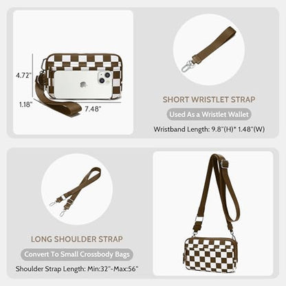 FODOKO Wristlet wallets for women Nylon Quilted Wallet with 4 Zippers,Travel Credit Card,Holder Cell Phone Organizer - color: Caramel Color