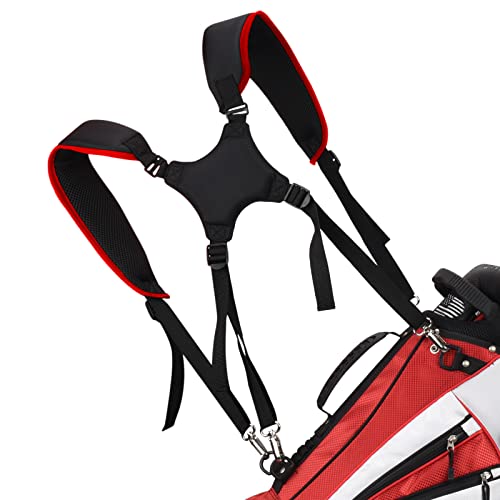 BIG TEETH Golf Bag Strap,Adjustable Padded Bag Strap Replacement,Golf Double Shoulder Bag Straps with 4Pcs Rotate Hooks - color: Red and Black
