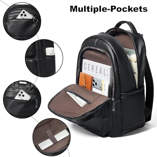 LATMAP Vegan Leather Backpack 17Inch Laptop Backpack for Women Travel Black | TSA-friendly, with luggage strap & pickpocket-proof, large capacity, laptop compartment, water-resistant, easy to wipe clean - color: Black