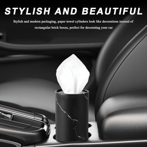 4PCS Car Tissue Holder, Car Cup Holder Convenient Travel Tissue Tube Box with Facial Tissues, Portable Round Tissues Holder Paper Towel Cylinder for Car Home Office (Marble Black) - color: Marble Black