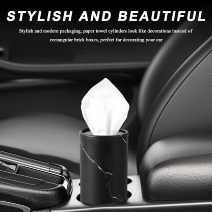 4PCS Car Tissue Holder, Car Cup Holder Convenient Travel Tissue Tube Box with Facial Tissues, Portable Round Tissues Holder Paper Towel Cylinder for Car Home Office (Marble Black) - color: Marble Black