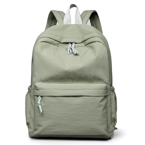 Unisex Backpack Minimalist Solid Color Durable Nylon Fabric Large Capacity Casual Travel Backpack (Light Green) - color: Light Green