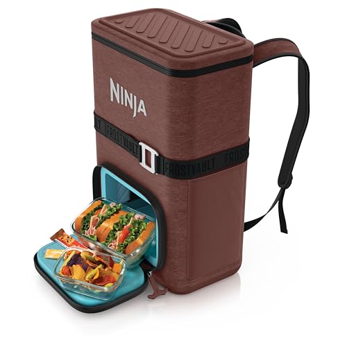 Ninja | Backpack Cooler | FrostVault Go 24 Can Soft Cooler | Leakproof Zipper with Built in Can Opener, 2 Ice Packs & Dry Storage Drawer | for Hiking, Camping & More | Canyon Red | FF124MR - color: Canyon Red, size: 24 Can