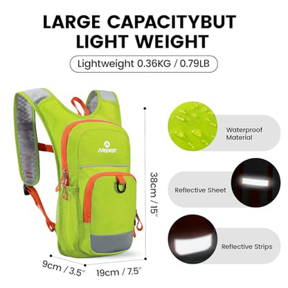 Nepest Kids Hydration Backpack, Mini Water Backpack with 1.5L Water Bladder for Hiking Cycling Running - color: Green