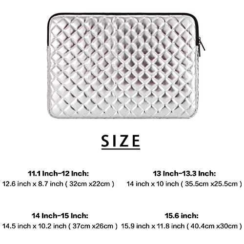 Puffy Laptop Sleeve 11 12 13 13.3 14 15 15.6 inch Case Protective Bag Quilted PU Leather Smooth Zipper Velvet Lined Padded Holder with Pocket - color: Silver Quilted, size: 13-13.3 Inch