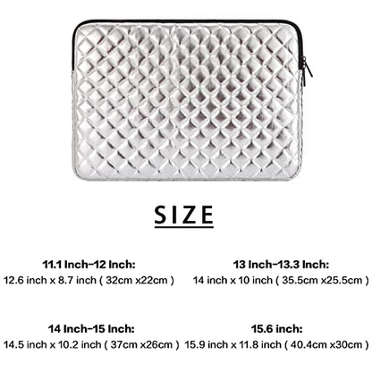 Puffy Laptop Sleeve 11 12 13 13.3 14 15 15.6 inch Case Protective Bag Quilted PU Leather Lined Padded - color: Silver Quilted, size: 15.6 Inch