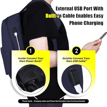 Premium Lightweight Laptop Backpack with USB Charging Port, Durable College School Bookbag, 2 Built-in Organizers, Padded 15.6-inch Laptop/Notebook Sleeve, Slim Water Resistant Bag, Navy Blue - color: Navy Blue