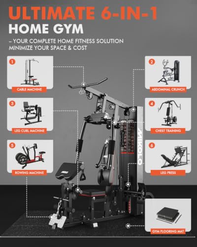 Mikolo Home Gym, Workout Station with 150LBS Weight Stack, Multifunctional Home Gym Equipment, Exercise Equipment for Full Body Strength Training - style: Home Gym ProStation Package (with Gym Flooring Mats)