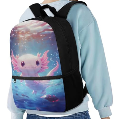 Cute Axolotl Backpack for Girls Kids Backpack with Lunch Box Water Bottle Pouch and Zipper Pencil Case 4PCS Set Sturdy Bookbag with Front Pocket 17 inch Lightweight Elementary School Bag - color: Axolotl-3