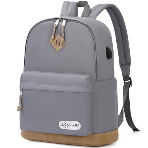 abshoo Basic School Backpack For College Middle High School Water Resistant Bookbag Travel Daypack(Gray) - color: Gray