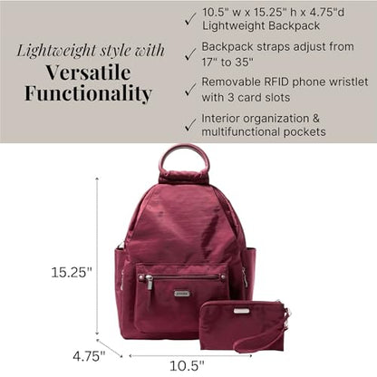 Baggallini All Day Backpack with RFID Phone Wristlet - Lightweight Travel Backpack for Women - color: Dark Cherry