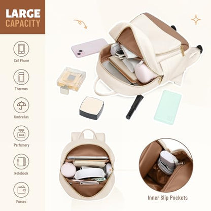 MDODO Small Backpack for Women Lightweight Stylish Mini Backpack Daypack Purses Cute Bookbag for Casual College Travel Daily,fit 10.9Inch iPad,Beige - color: Beige