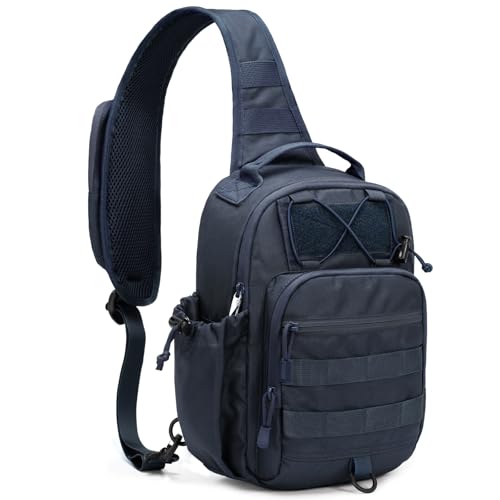HALOVIE Anti-theft Tactical Sling Bag RFID Navyblue Military Shoulder Bag with Phone Pack EDC Molle Crossbody Bag for men - color: Navyblue