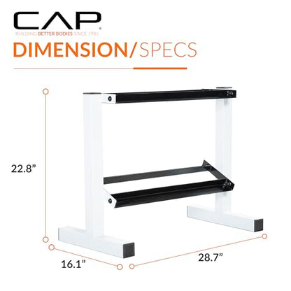 CAP 150 LB Dumbbell Set with 2-Tier Rack, Rubber Hex Free Weights Set, Home Gym Weight Set with Horizontal Storage Rack for Strength Training - color: White, style: 150bs Set - Black Handles