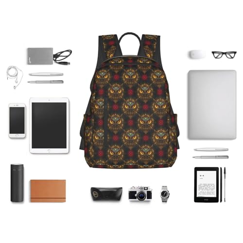 Compact Urban Commute Backpack Cool Owl Print Ethnic, Slim Fit Laptop Daypack for Office Business Casual Daily Wear Men Women - color: Picture (823)
