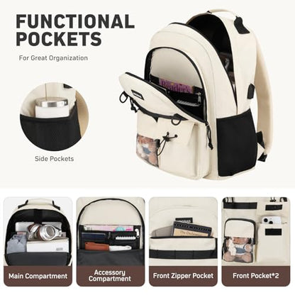 KROSIAS School Backpack for Women, 15.6 Inch Laptop Bookbag for Teen Girls Students College Backpacks with USB Charging Port for Business Work Travel Trip