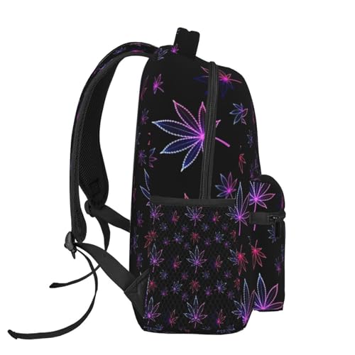 Lightweight Daypack Trippy Neon Purple Weedleaf Leaf Black, Casual Laptop Backpack with Multi Pockets for Work, Travel and Outdoor - color: Pattern (9)