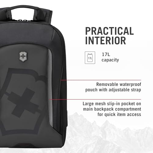Victorinox Touring 2.0 City Daypack - Professional Laptop Backpack for Business & Outdoor Use - Features Waterproof Pouch - 17 Liters, Black - color: Black
