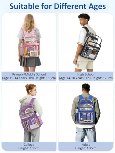 Extra Large Clear Backpack with TSA Lock, Heavy Duty Transparent See Through Clear Bookbag for College, Work, Travel, Casual Sport, Purple - color: Purple