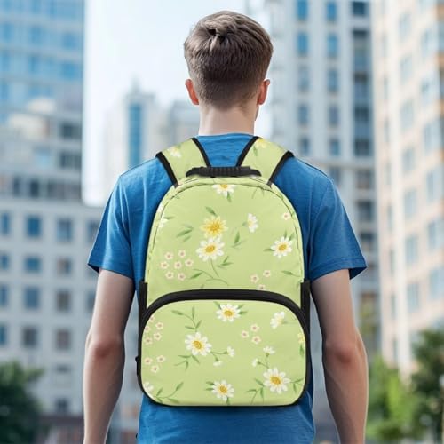 Daisy Green Leaf Print Water-Resistant Polyester School Backpack - 17.3 Inch Laptop Compatible Bookbag with All-over Printing & Bottom for High School/College Daily Use Backpack - color: Daisy Green Leaf Print