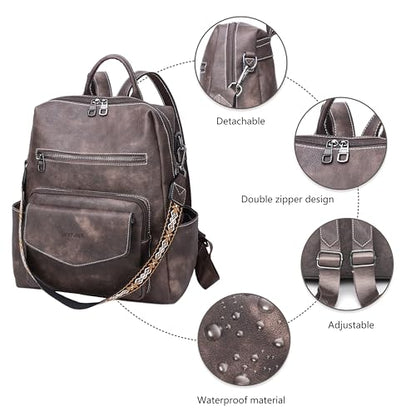 WYFJNX Backpack Purse for Women Leather Backpack Ladies Fashion Handbag Designer Shoulder Bag Small Travel Bag Dark Brown - color: Coffee