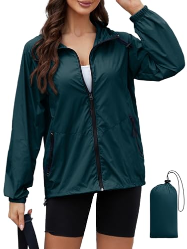 CRIPOM Light Weight Rain Jacket Women Waterproof Windbreaker Travel Rain Coats for Women Packable S-XXL - color: Dark Blue, size: Small