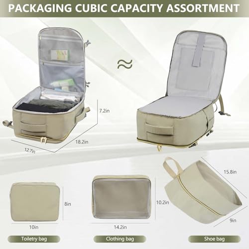 Travel Laptop Backpacks, 30L Carry On Backpack with 3 Packing Cubes, Travel Backpack for Women Airline Approved, Overnight Weekender Backpacks (Green)
