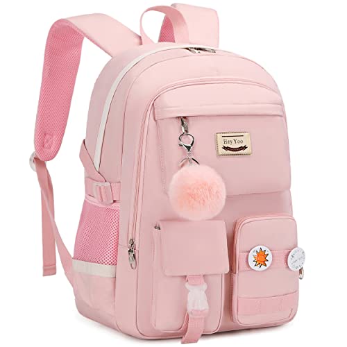 Hey Yoo School Backpack for Girls Backpack with Lunch Box Teen Girl Backpack Set Cute School Bag Bookbag for Teen Girls(Pink) - color: Pink