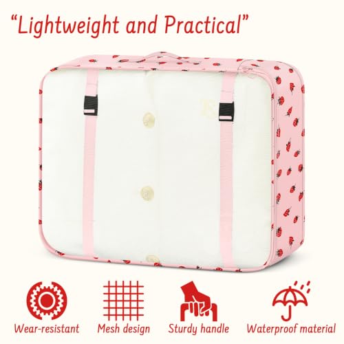 9 Set Packing Cubes for Travel Essentials - Lightweight Carry-On Luggage Organizer Bags with Shoe, Clothes & Laundry Bags for Airplane, Family & Business Travel, Pink strawberry - color: Pink strawberry