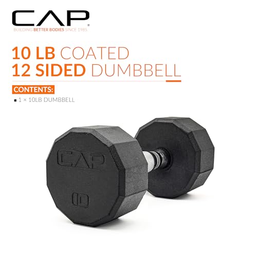 CAP Barbell Coated Hex Dumbbell Weight - Single | 10-120 lbs | Multiple Options - size: 10 lb, style: 12-Sided - Chrome Handle