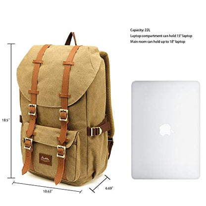 KAUKKO Travel Laptop Backpack, Outdoor Rucksack, Causal backpack Fits 15.6"(Canvas Khaki2pc) - color: Canvas Khkai(2pcs), size: Large