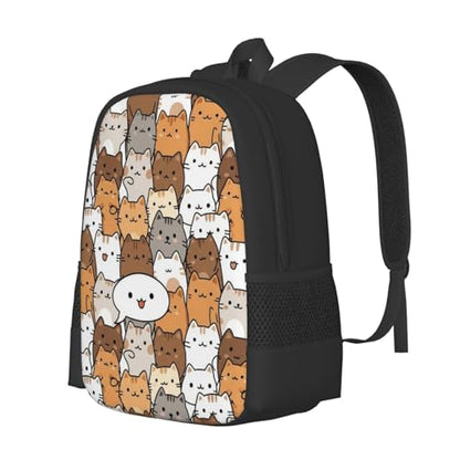 Laptop Backpack Cute Anime Cat Face, Cushioned Back Panel, Front Zip, for Daily Commute & Outdoors - color: Design (409)