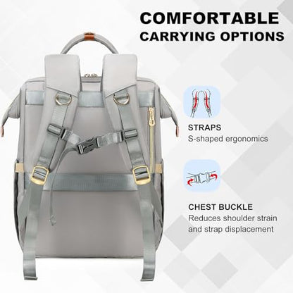 AIJIEKE Lunch Backpack for Women, 15.6 Inch Laptop Backpack with Detachable Insulated Cooler Lunch Box, 2-in-1 Water Resistant Work Computer Bag for Nurse Teacher College Commute, Grey - color: Grey