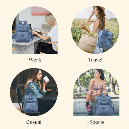 Backpack Purse for Women, Women Backpack Purse Small Leather Waterproof Anti-theft Shoulder Bags Handbags Ladies - color: Blue