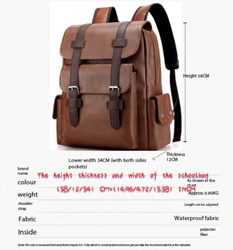 Business Men and Women PU Leather Backpack 15.6inch Laptop Waterproof Backpack Travel Commuter Lightweight schoolbag (Khaki backpack10,Medium) - color: Khaki Backpack10, size: Medium