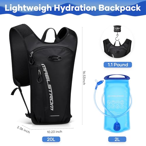 Maelstrom Hydration Backpack, Hiking Backpack with 2L Water Bladder, Running Hydration Vest for Cycling Hiking Rave for Men Women - color: Black