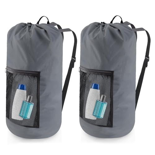 Olosar Laundry Bag Backpack, 2PCS Extra Large Travel Laundry Bag with Mesh Pocket & Adjustable Shoulder Straps,Dirty Clothes Travel Bag for College Students Dorm,Apartment(Grey) - color: Grey, size: 2Pack