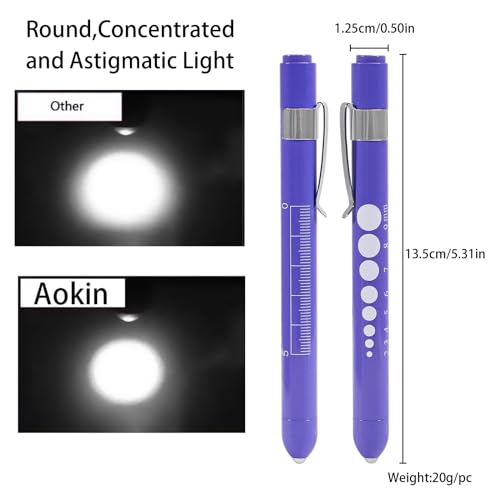 Aokin Medical Pen Light for Nurse Doctor, Reusable LED Medical Penlight Flashlight with Pupil Gauge and Ruler, White Light, Macaron Purple - color: Macaron Purple