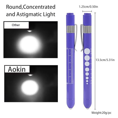 Aokin Medical Pen Light for Nurse Doctor, Reusable LED Medical Penlight Flashlight with Pupil Gauge and Ruler, White Light, Macaron Purple - color: Macaron Purple