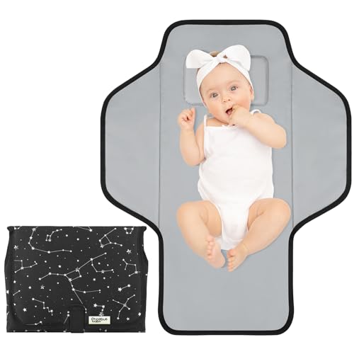 Portable Changing Pad Travel - Waterproof Compact Diaper Changing Mat with Built-in Pillow - Lightweight & Foldable Baby Diaper Changer - color: Black-Star