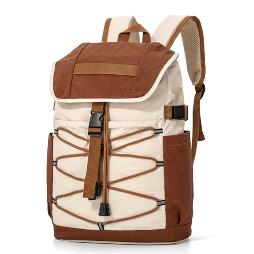 Travel Backpack for Women Men, Carry On Laptop Backpack fits 16'' Laptop, Lightweight Waterproof Nylon Casual Daypack with Multiple Pockets, Basics Bag for Outdoor, Walking, Hiking. (Khaki) - color: Khaki