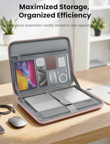 DOMISO Laptop Hard Case 14-14.4 inch Waterproof Shockproof Hard Shell Laptop Sleeve with Handle & Storage Pocket, Compatible with MacBook, HP, Dell,Pink - color: Pink, size: 14 inch
