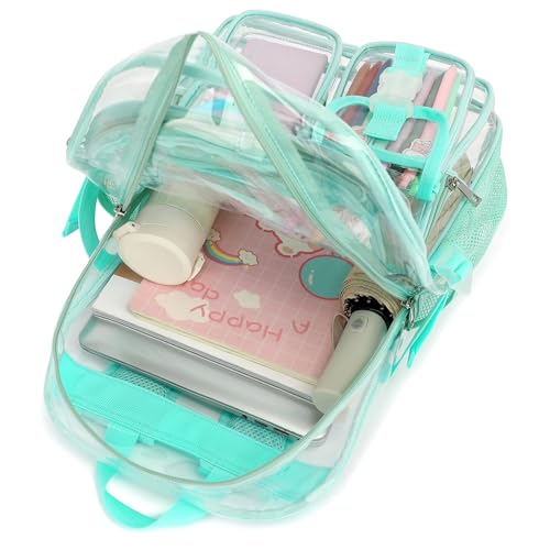 Clear Backpack Heavy Duty Transparent Backpacks Stadium Approved for School Work Sport Travel (Green) - color: Green