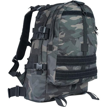 FOX OUTDOOR PRODUCTS Large Transport Pack | 37L Tactical Backpack with Compression Straps, Hydration Pocket & Modular Webbing - color: Midnight Woodland