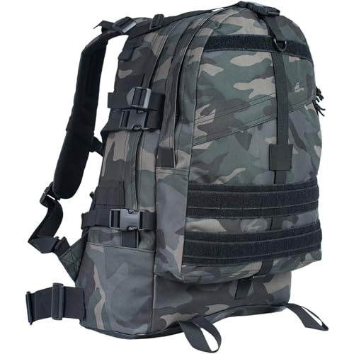 FOX OUTDOOR PRODUCTS Large Transport Pack | 37L Tactical Backpack with Compression Straps, Hydration Pocket & Modular Webbing - color: Midnight Woodland