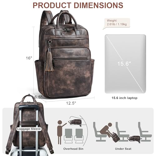 Shrrie Laptop Backpack for Women 15.6 inch Travel Leather Backpack Purse Work Computer Backpacks for Business College Coffee - color: Coffee