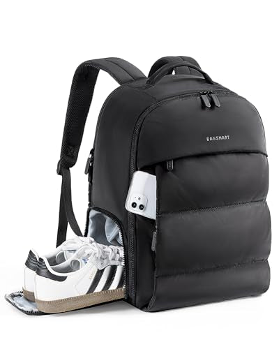BAGSMART 30L Travel Backpack for Women, Carry on Backpack for Airplanes, Gym Backpack with Shoe Compartment, Lightweight Travel Bag Fits 15.6 Inch, Water-Resistant, Black - color: Black