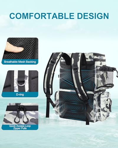 HXLGMD Fishing Backpack with Rod Holders, Double Layer Large Water-resistant Tackle Bag Store Gear with Cooler, Grey - color: Grey Camouflage