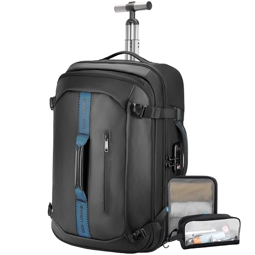 Backpack with wheels,Rolling laptop backpack with 2 Packing Cubes,Water-Resistant,Carry-On Luggage Suitcase for Men Adults to Travel, Commuting,Black - color: Black-one
