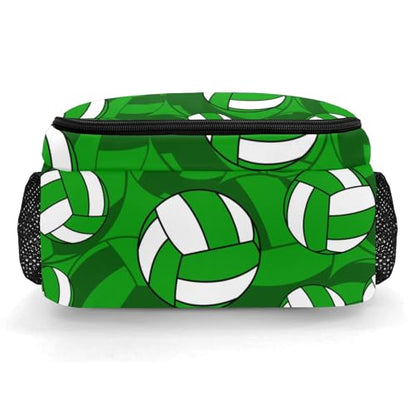 Green Volleyball Pattern Shoulders Backpack Laptop Bag Bookbags Personalized Casual Daypack for Sports Birthday Holiday Party Gift - color: Green Volleyball Pattern